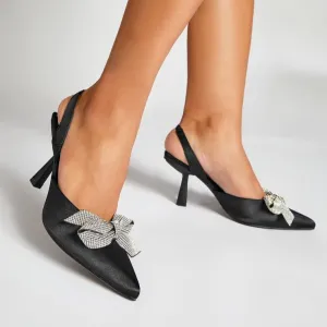 BLACK BOWSTRAP KITTI HEEL
