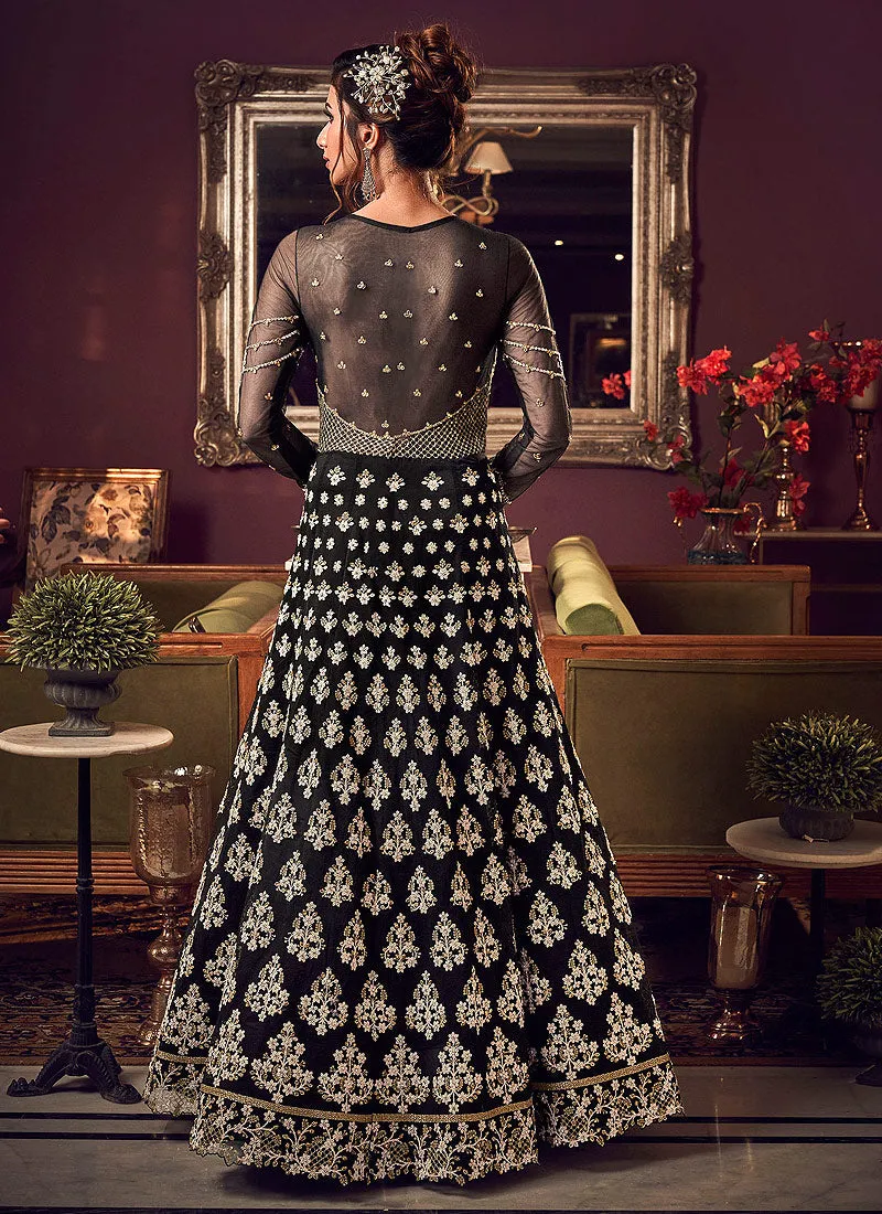Black Golden Zari Embroidered Anarkali Suit