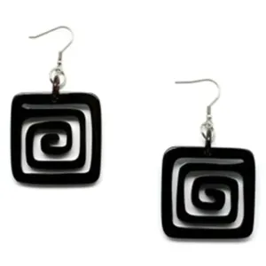Black Horn Earrings - Carved Squares