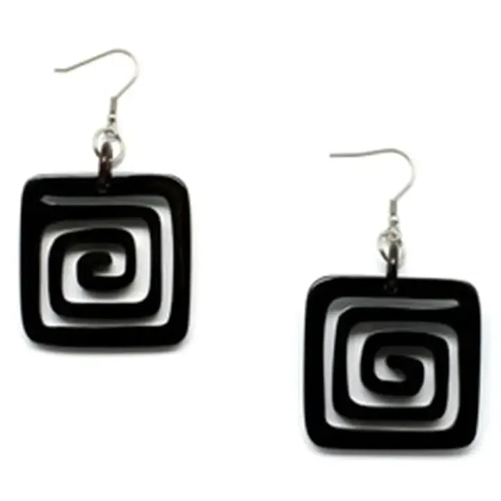 Black Horn Earrings - Carved Squares
