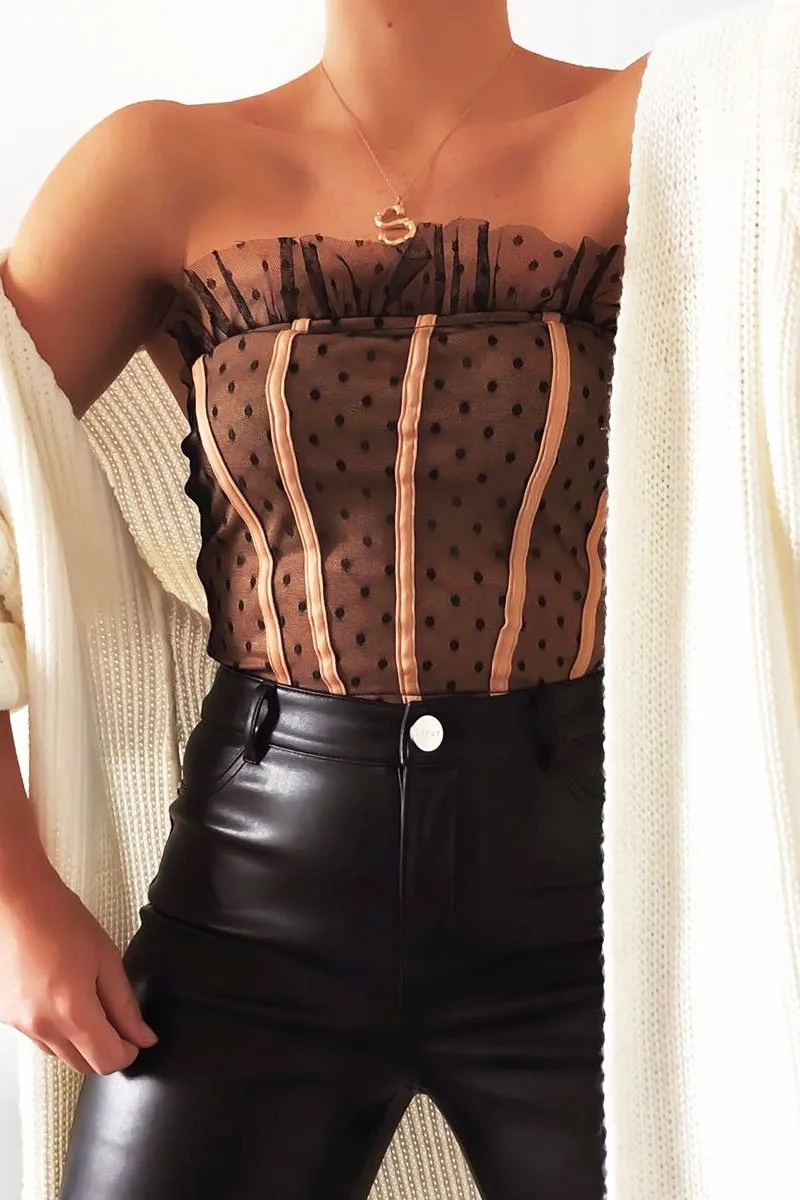 Black Mesh Polka Seam Detail Bralet - Davis
