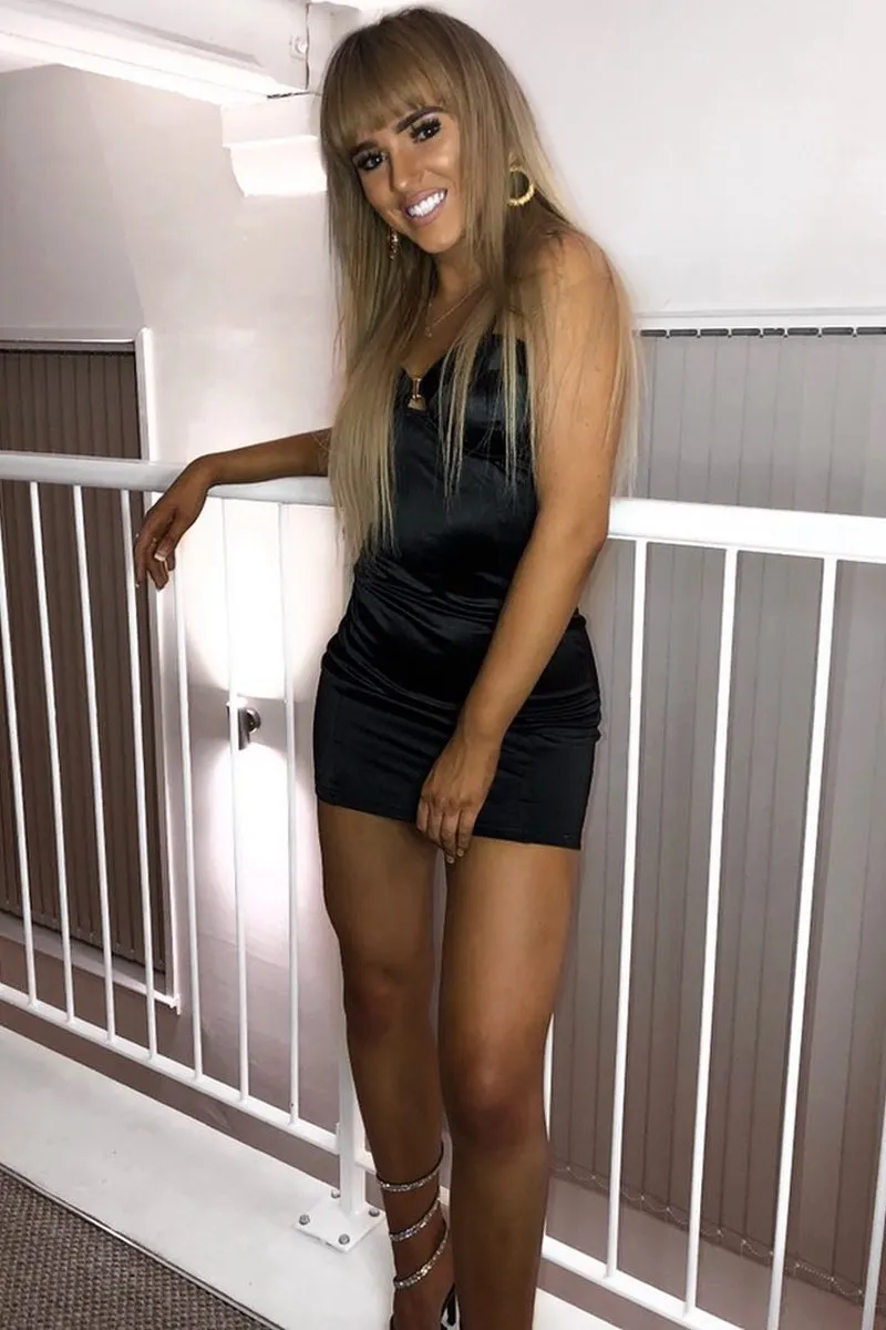 Black Satin Clasp Front Cup Mini Dress - Teana