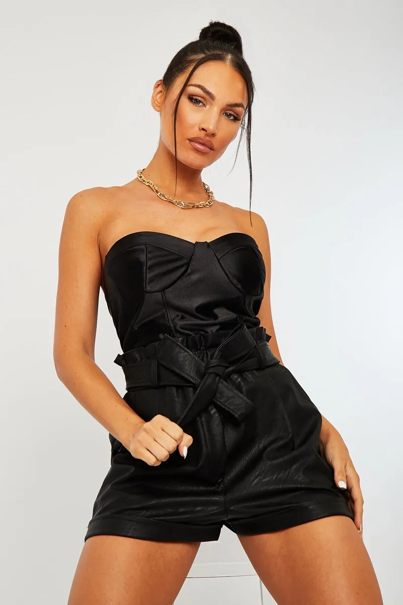 Black Satin Corset Crop Top - Laraya