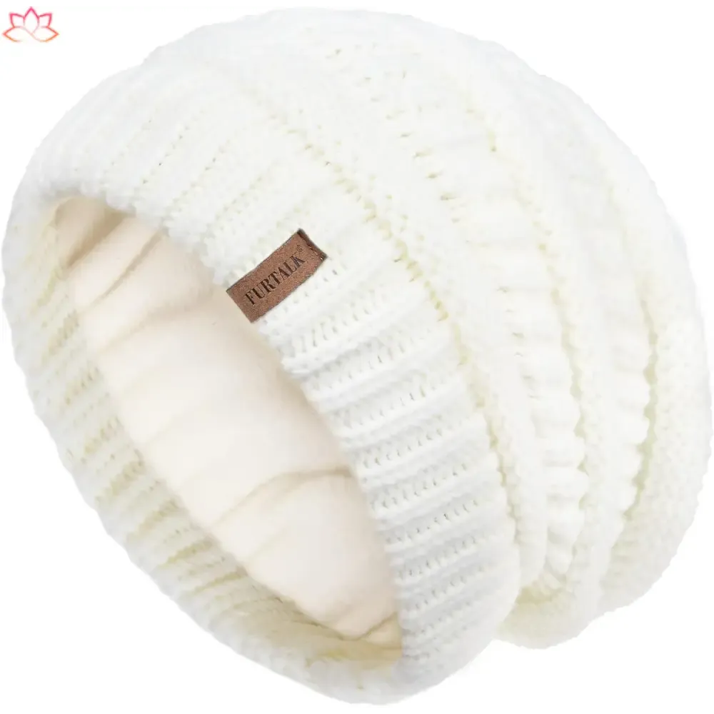 Black Slouchy Winter Hat Knit Beanie with Leather Detail