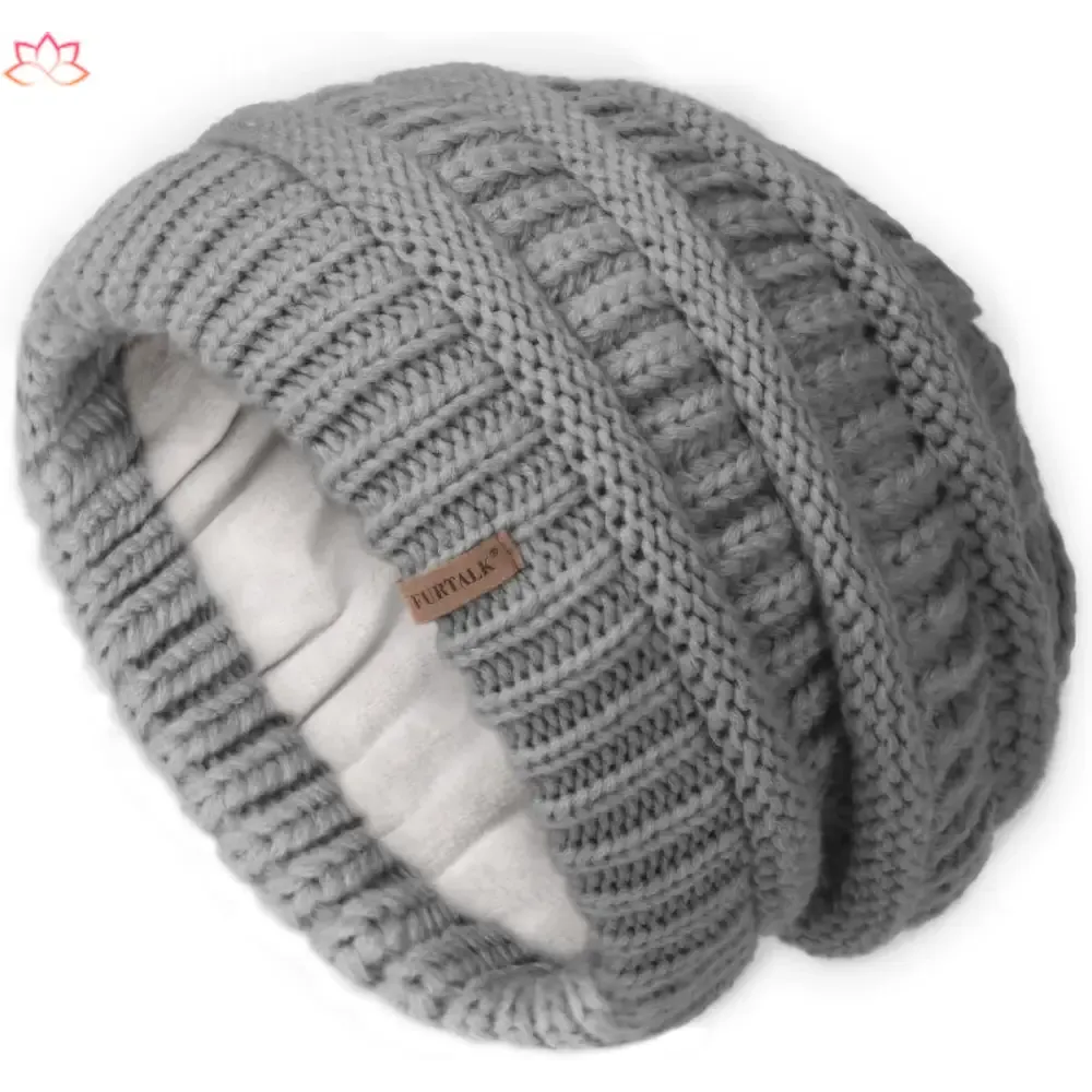 Black Slouchy Winter Hat Knit Beanie with Leather Detail