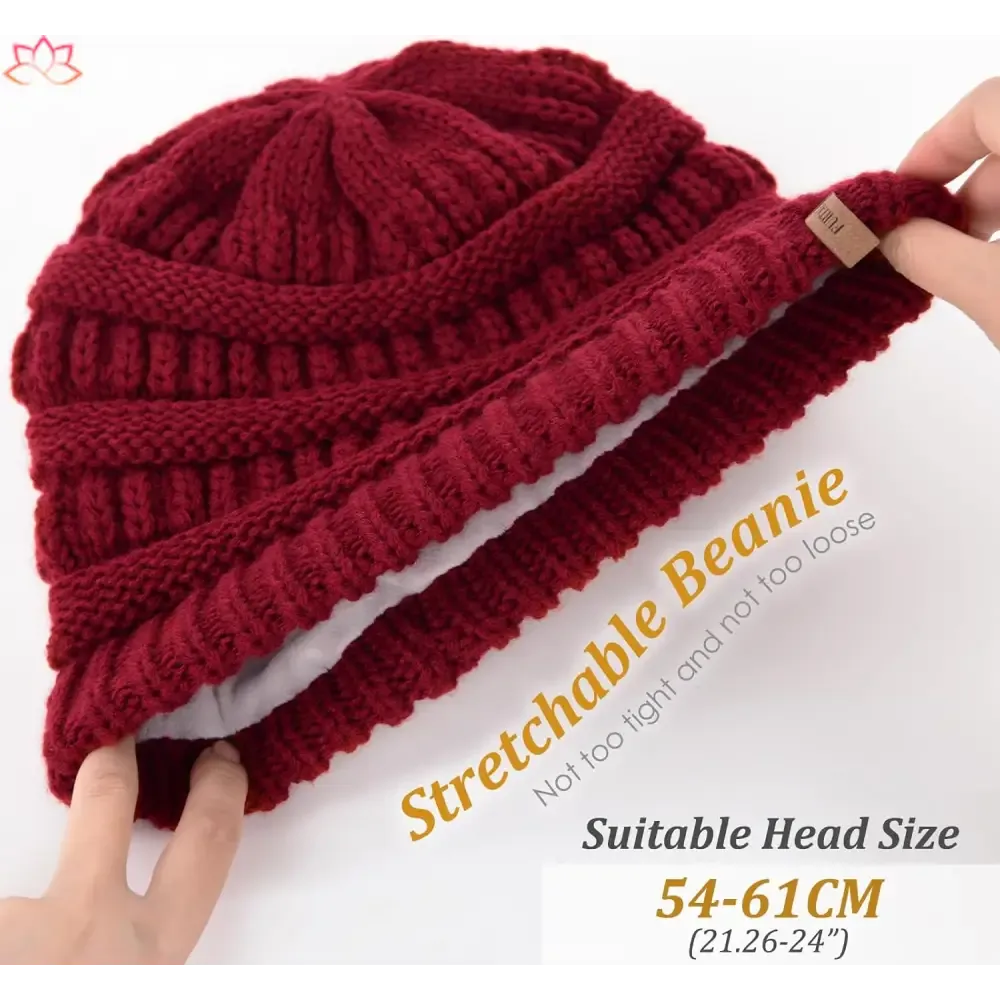Black Slouchy Winter Hat Knit Beanie with Leather Detail