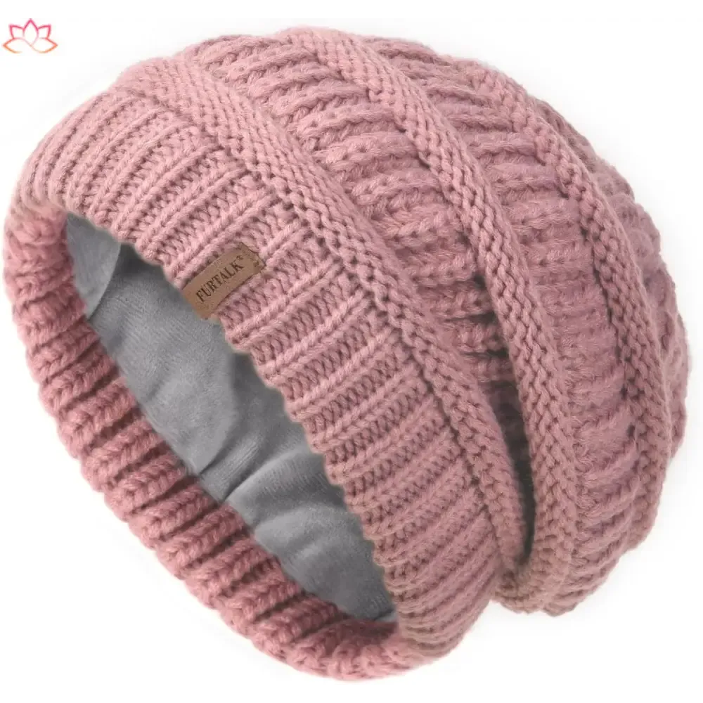 Black Slouchy Winter Hat Knit Beanie with Leather Detail