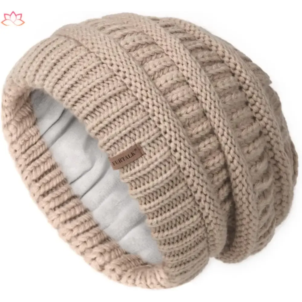 Black Slouchy Winter Hat Knit Beanie with Leather Detail