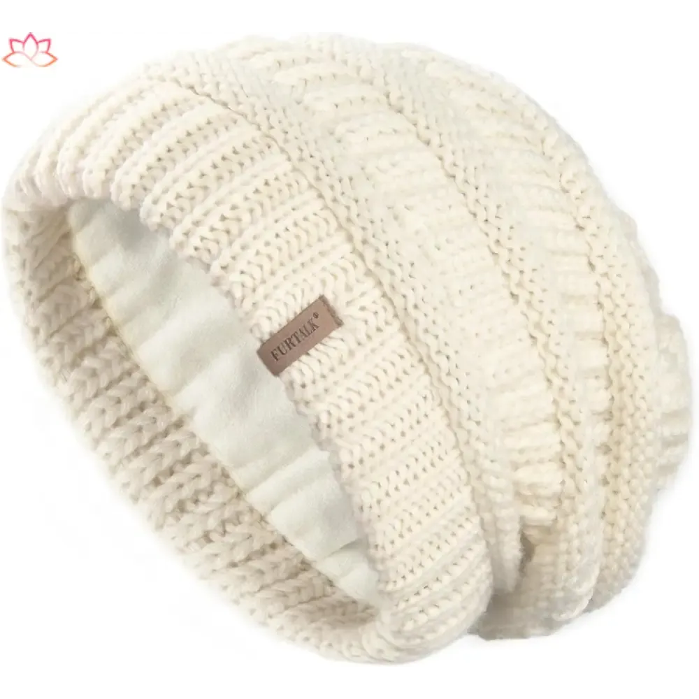 Black Slouchy Winter Hat Knit Beanie with Leather Detail