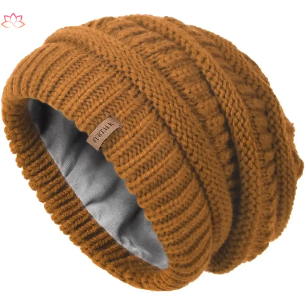 Black Slouchy Winter Hat Knit Beanie with Leather Detail