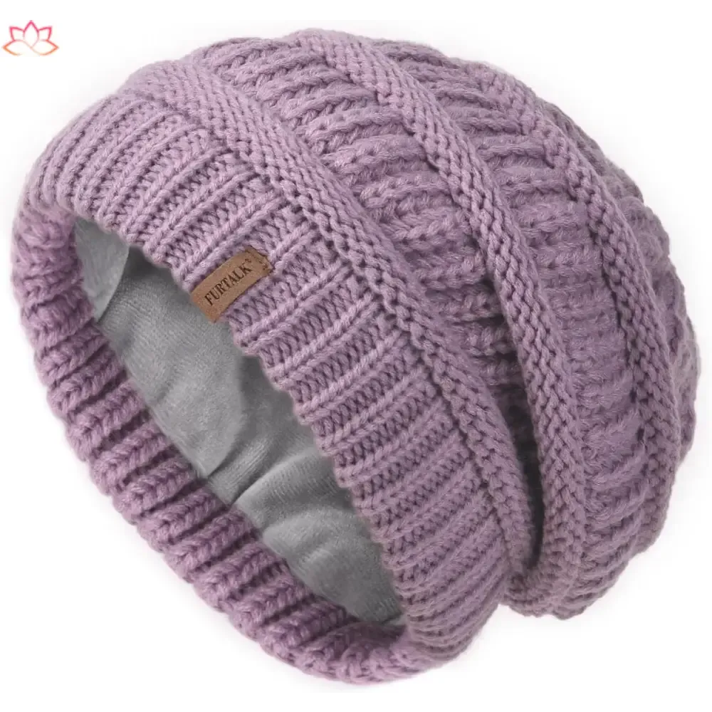 Black Slouchy Winter Hat Knit Beanie with Leather Detail