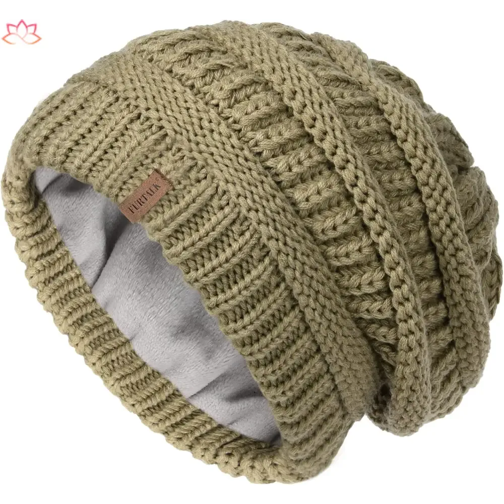 Black Slouchy Winter Hat Knit Beanie with Leather Detail