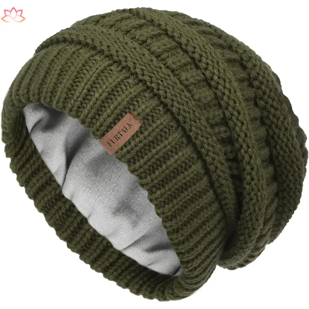 Black Slouchy Winter Hat Knit Beanie with Leather Detail