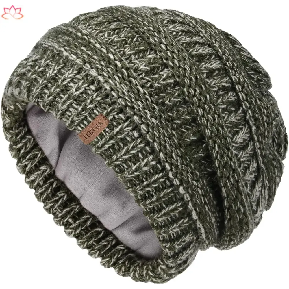 Black Slouchy Winter Hat Knit Beanie with Leather Detail
