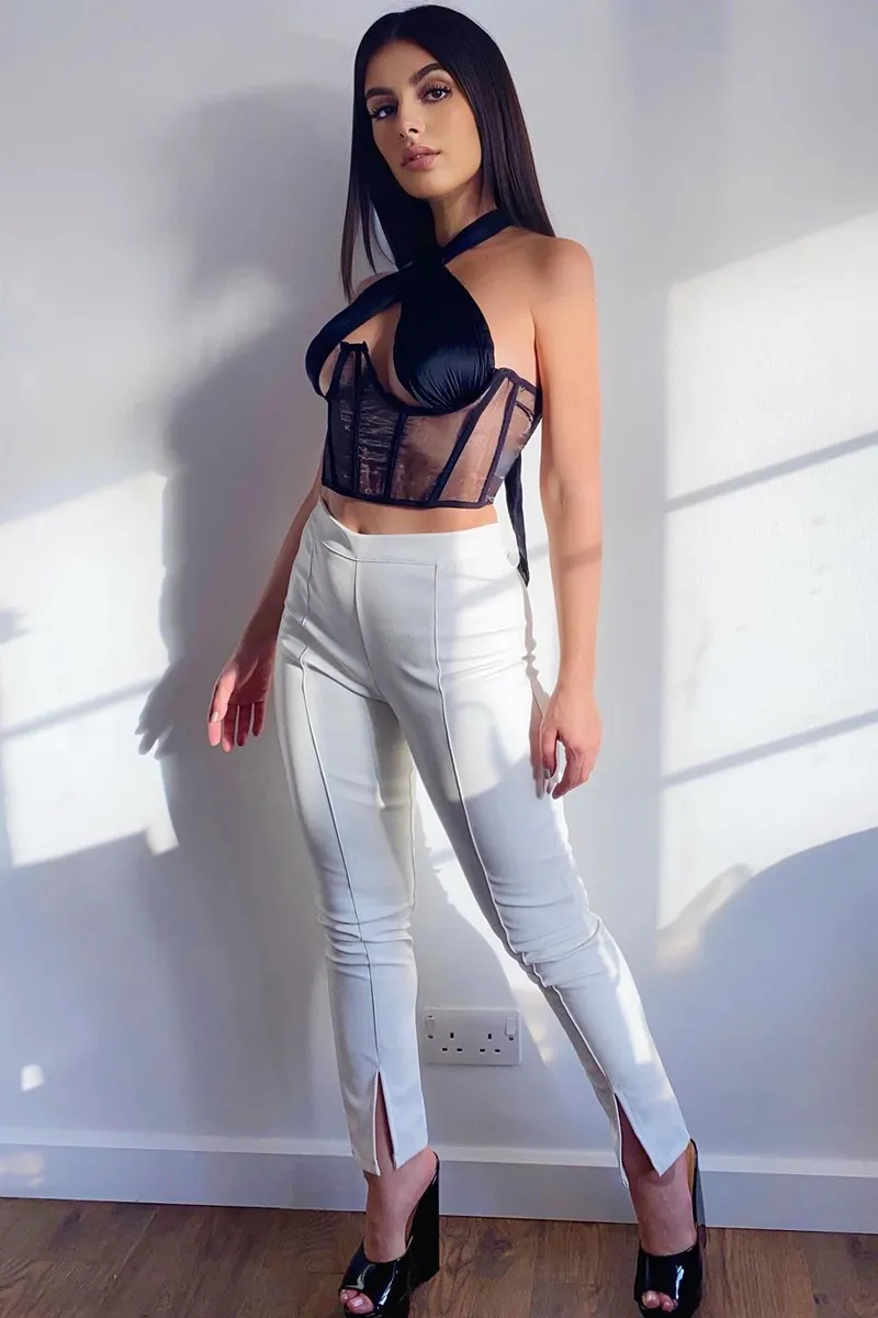 Black Under Boob Halterneck Corset Crop Top - Kass