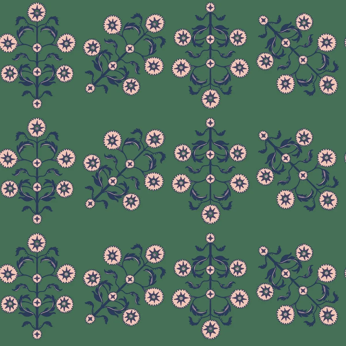 Block Print Floral Emerald BL473 Self-Adhesive Wallpaper