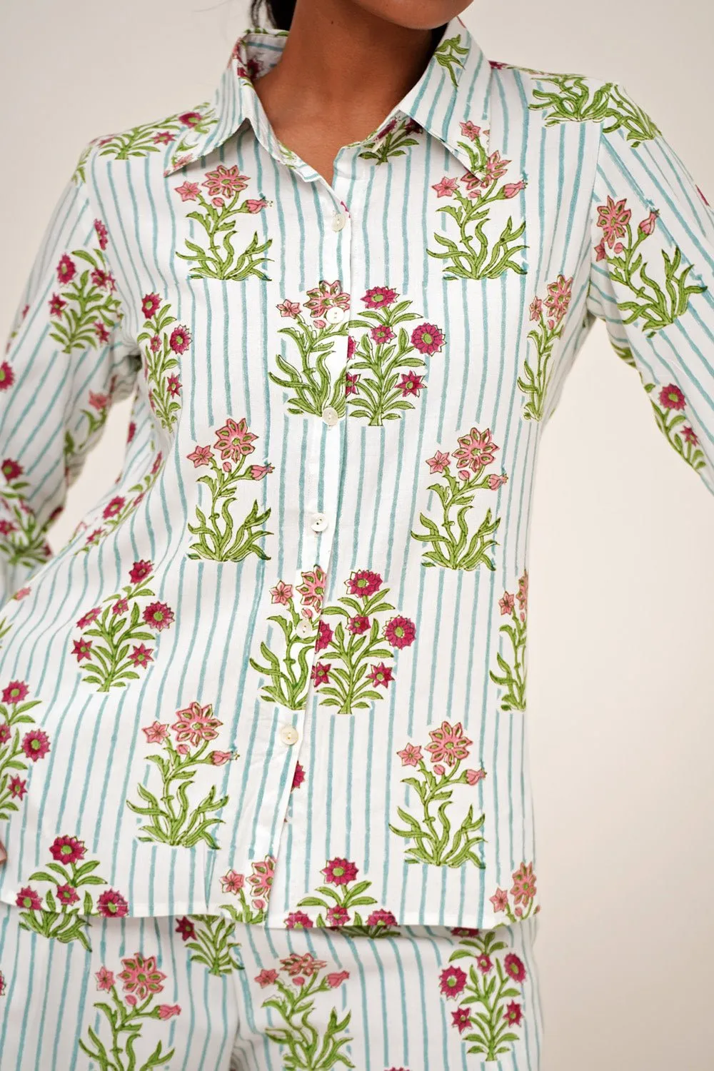 Bloom Cascade Hand Block Printed Modal Silk Co-Ord Set