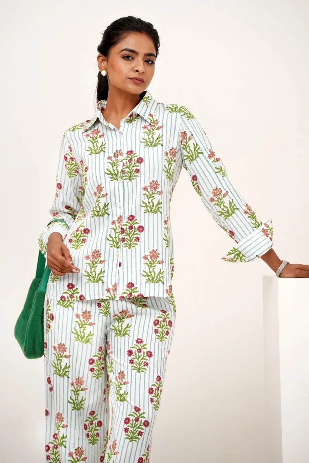Bloom Cascade Hand Block Printed Modal Silk Co-Ord Set