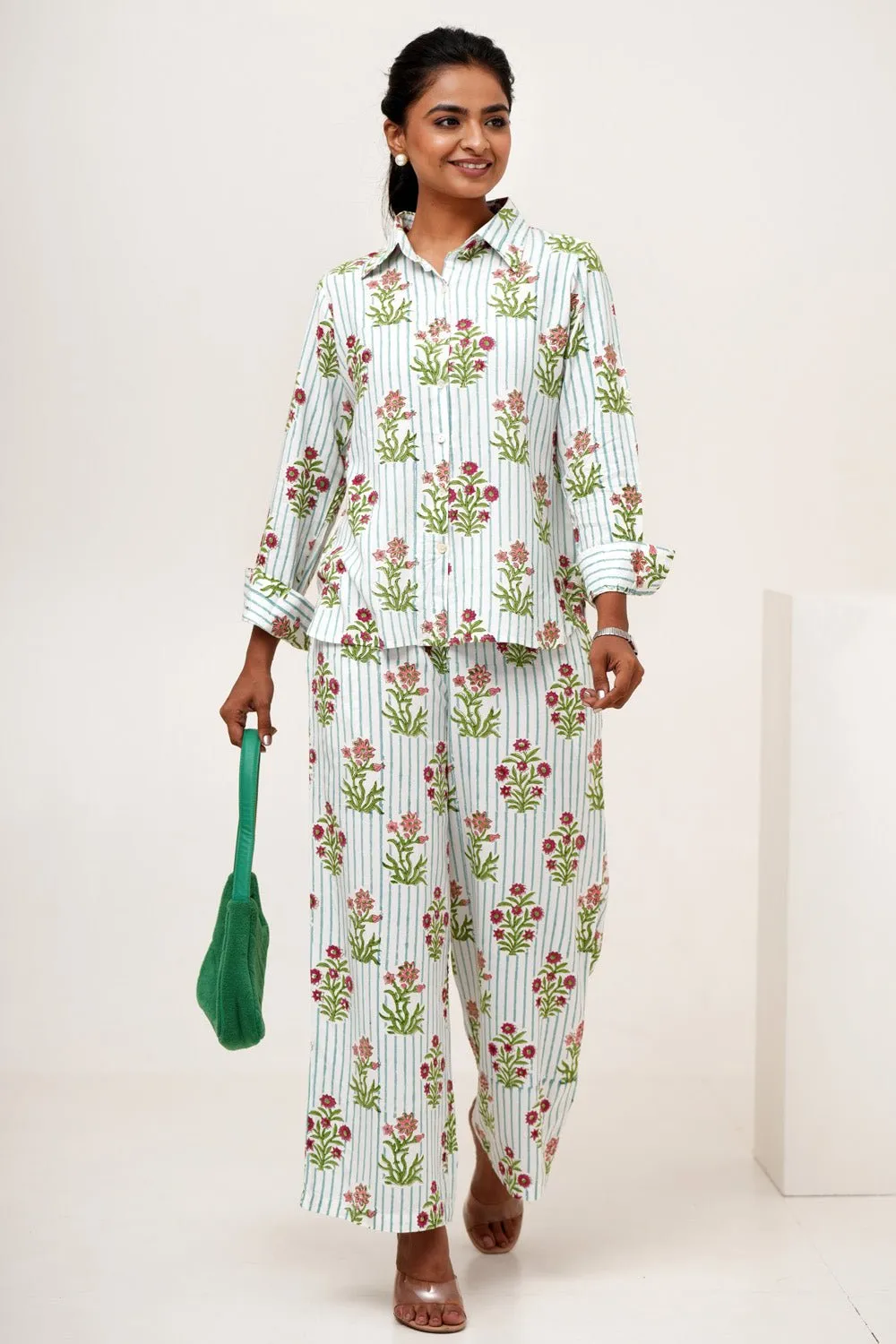 Bloom Cascade Hand Block Printed Modal Silk Co-Ord Set