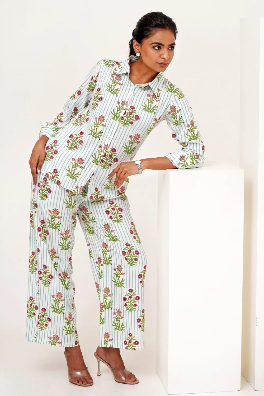 Bloom Cascade Hand Block Printed Modal Silk Co-Ord Set