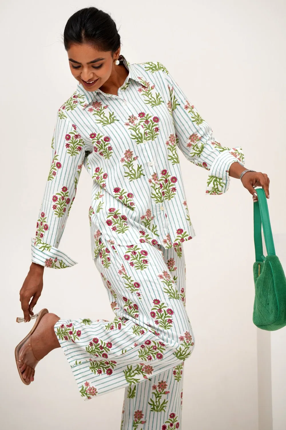 Bloom Cascade Hand Block Printed Modal Silk Co-Ord Set