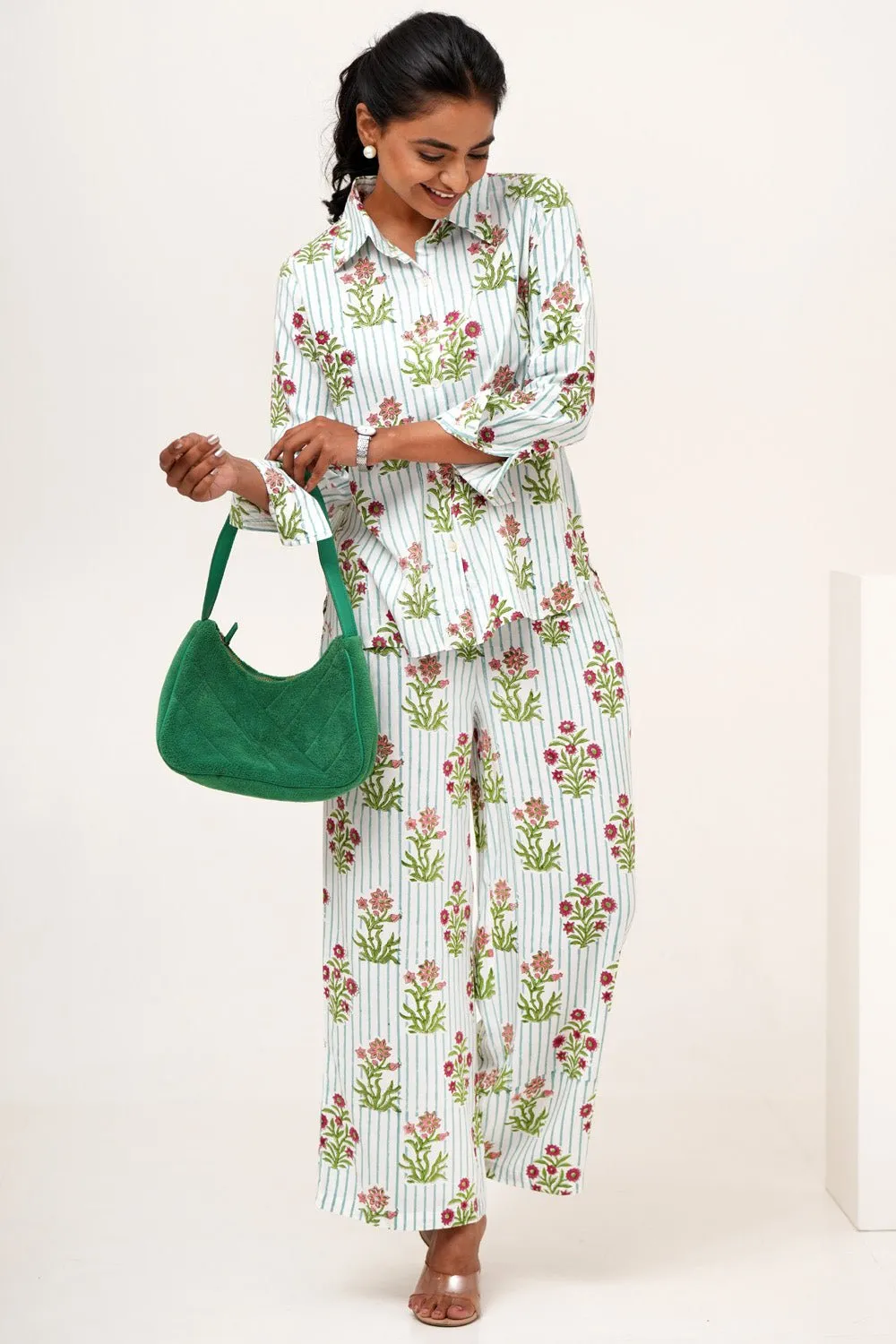 Bloom Cascade Hand Block Printed Modal Silk Co-Ord Set