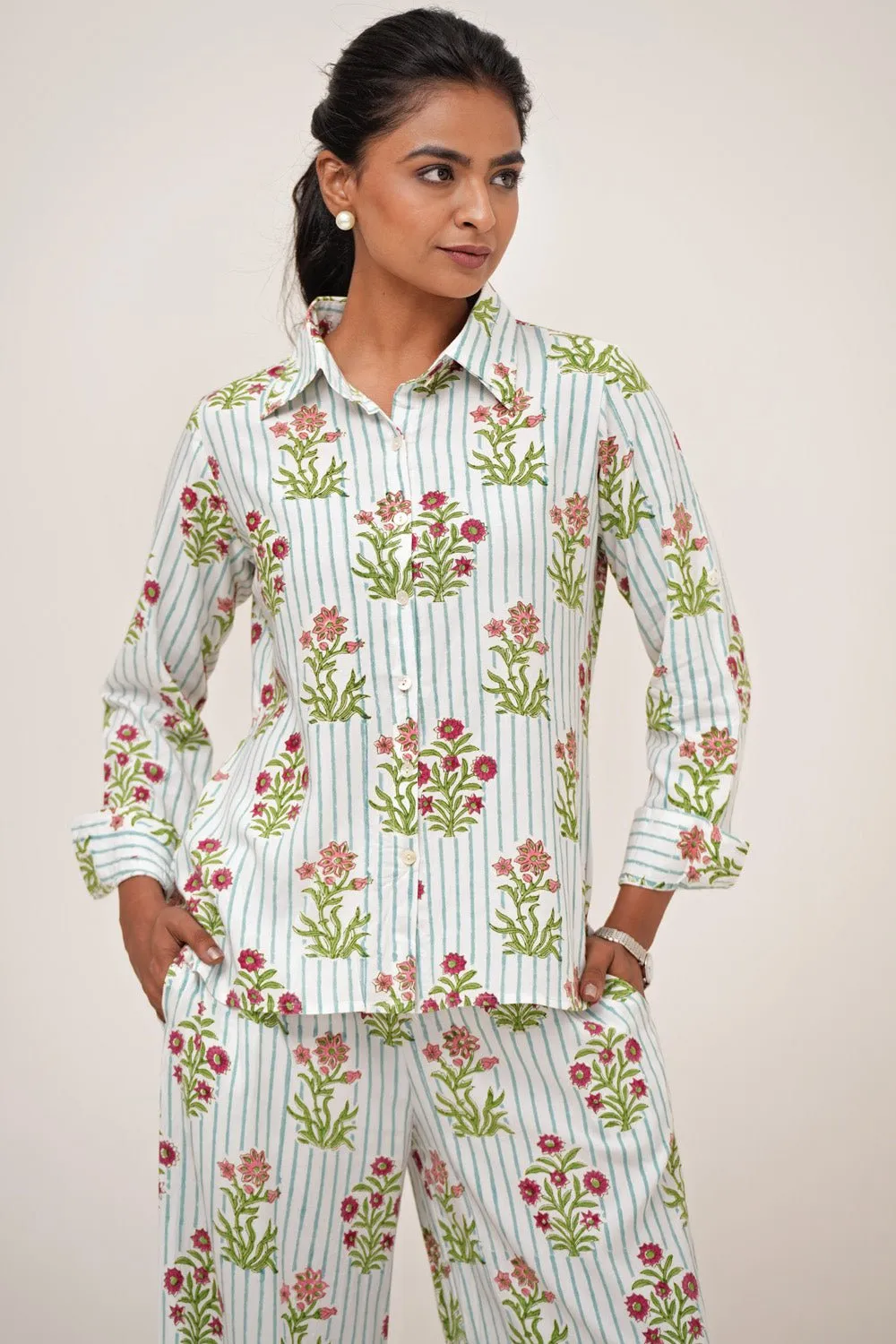 Bloom Cascade Hand Block Printed Modal Silk Co-Ord Set