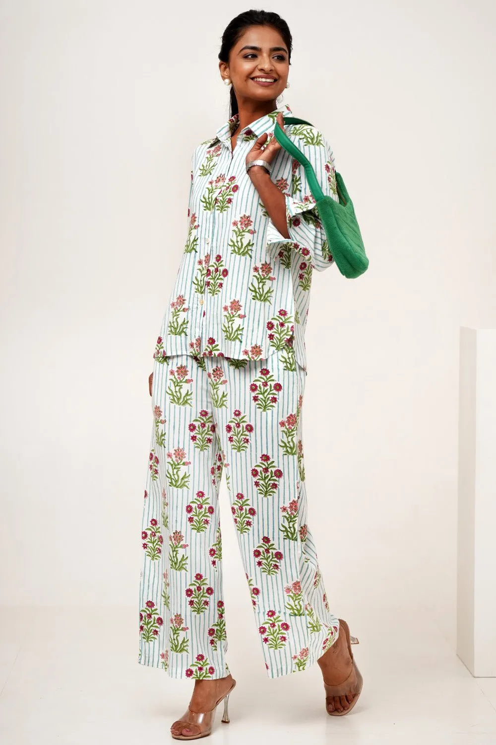 Bloom Cascade Hand Block Printed Modal Silk Co-Ord Set