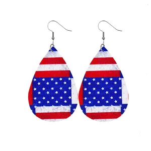 Blue & Red Polystyrene Stars & Stripes Teardrop Drop Earrings