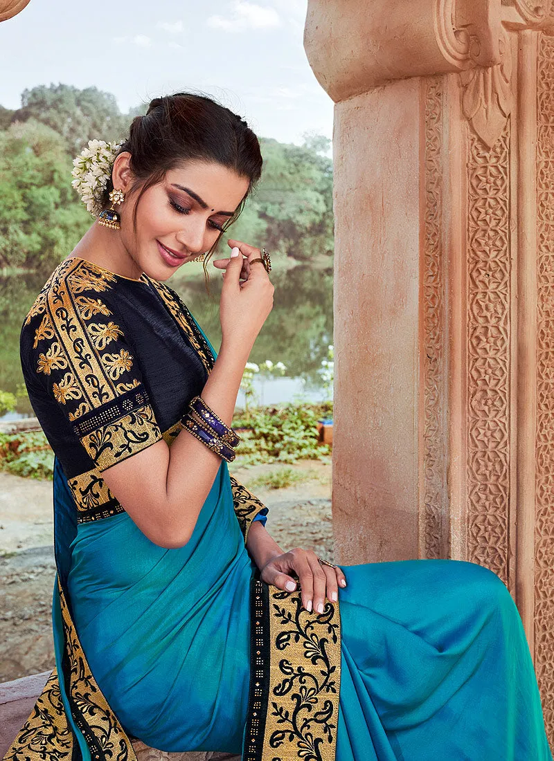 Blue And Black Multi Embroidered Saree