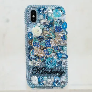 Blue Double Butterfly Personalized Name & Initials Design (style PN_1052)