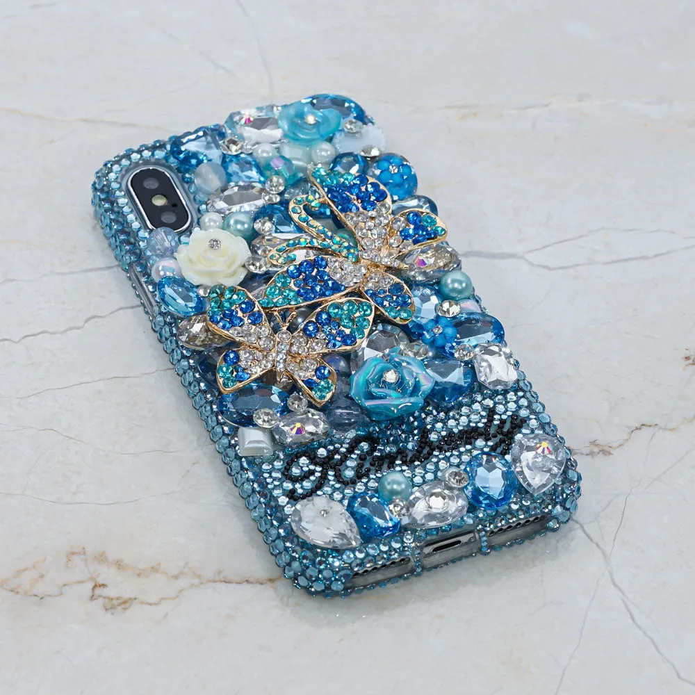 Blue Double Butterfly Personalized Name & Initials Design (style PN_1052)