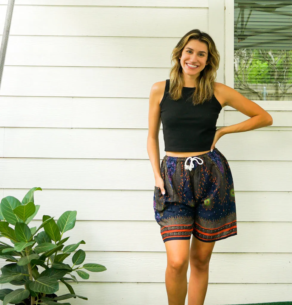 Blue Peacock Eye Boho Shorts