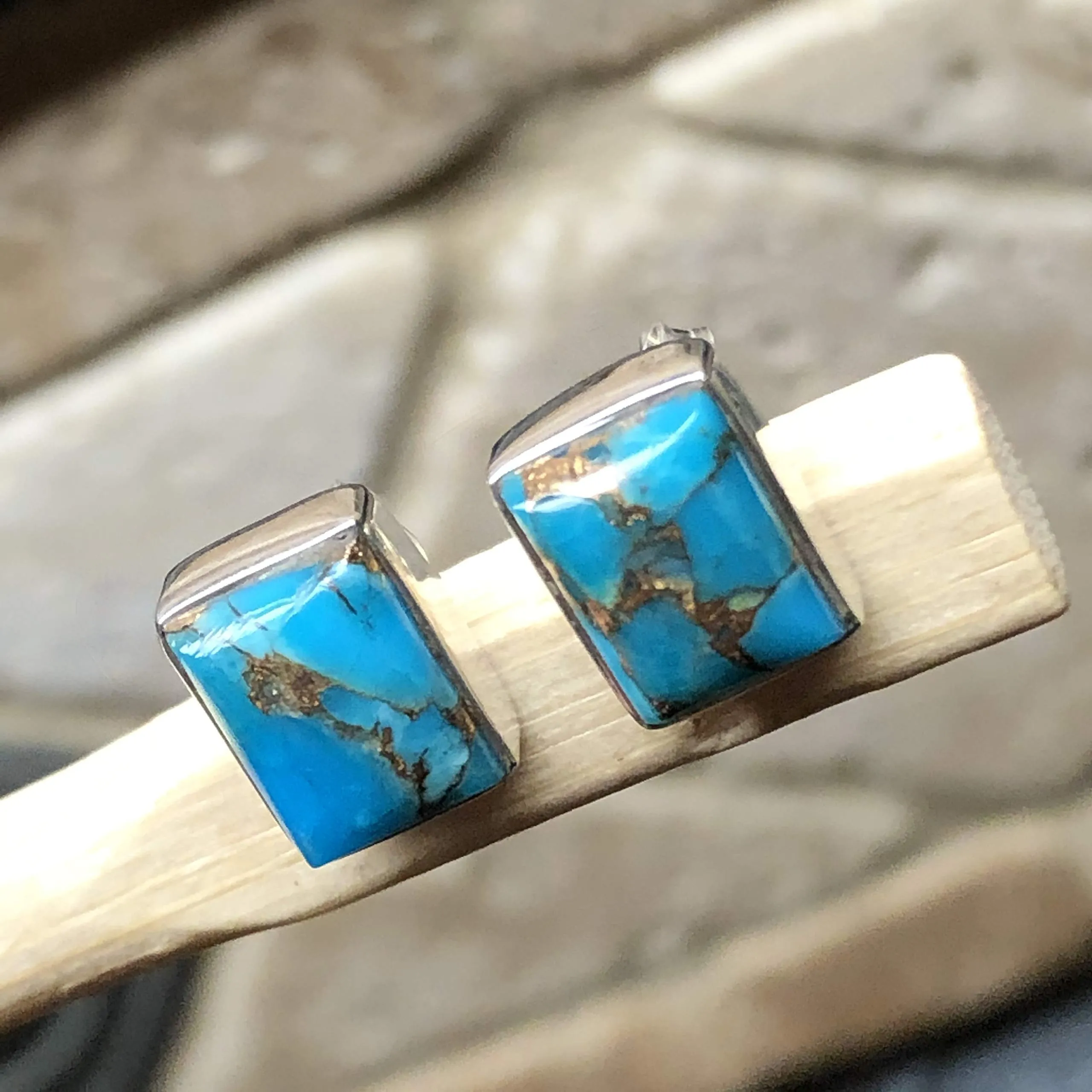Blue Turquoise 925 Solid Sterling Silver Earrings 8mm