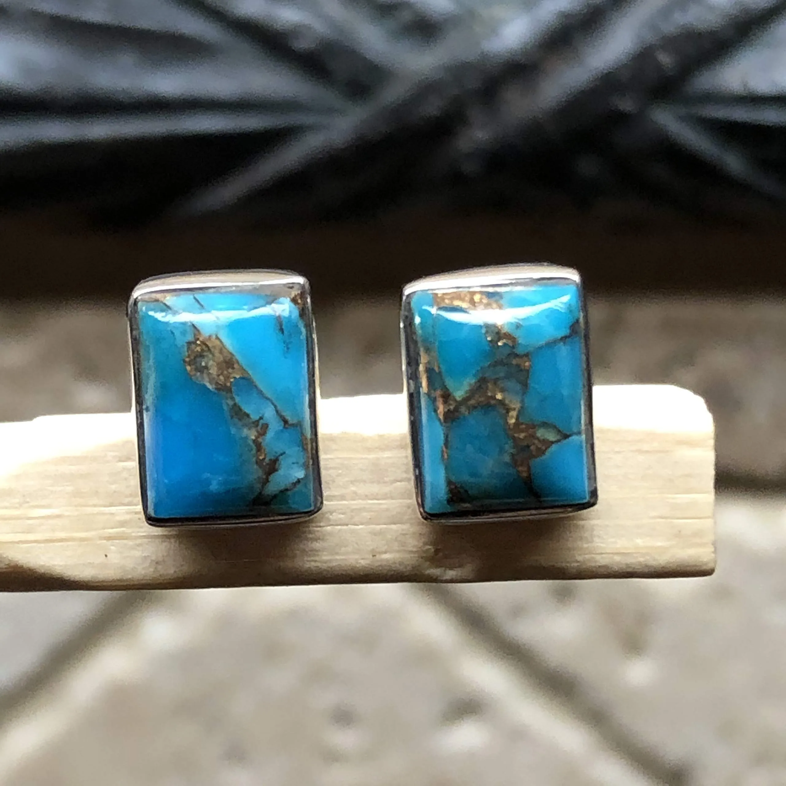 Blue Turquoise 925 Solid Sterling Silver Earrings 8mm