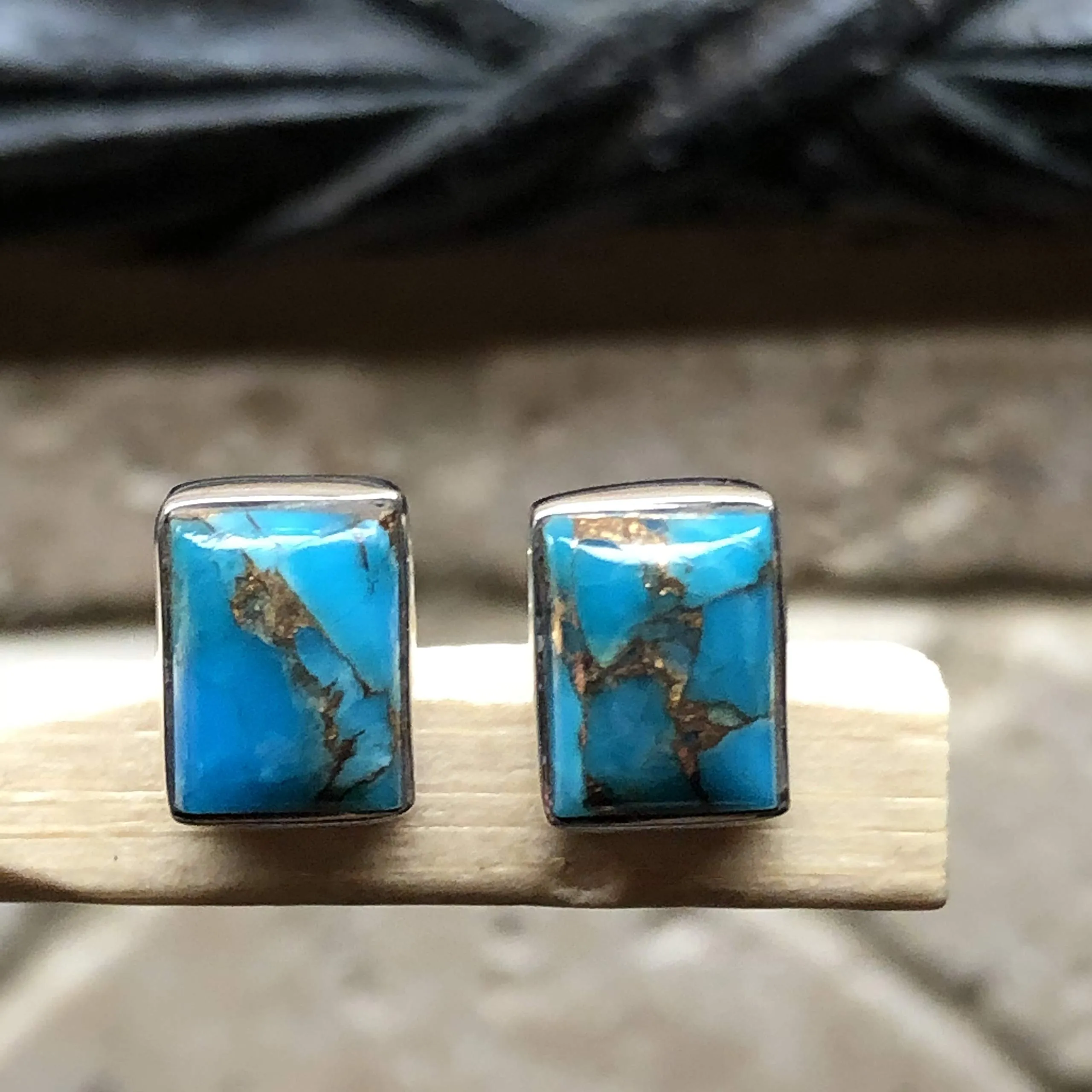 Blue Turquoise 925 Solid Sterling Silver Earrings 8mm