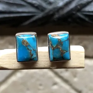Blue Turquoise 925 Solid Sterling Silver Earrings 8mm