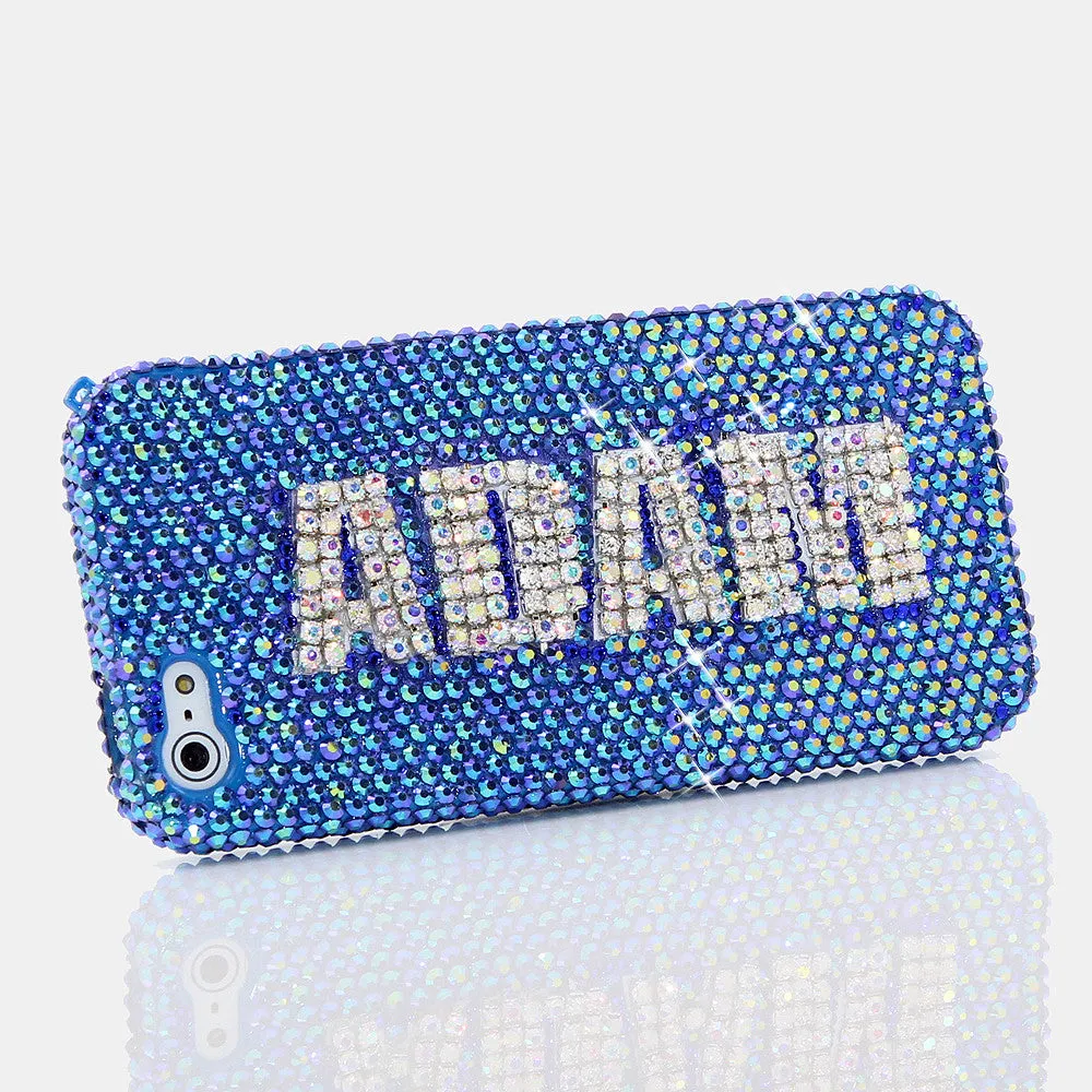 Blue with Clear Diamonds Personalized Name & Initials Design (style PN_1033)