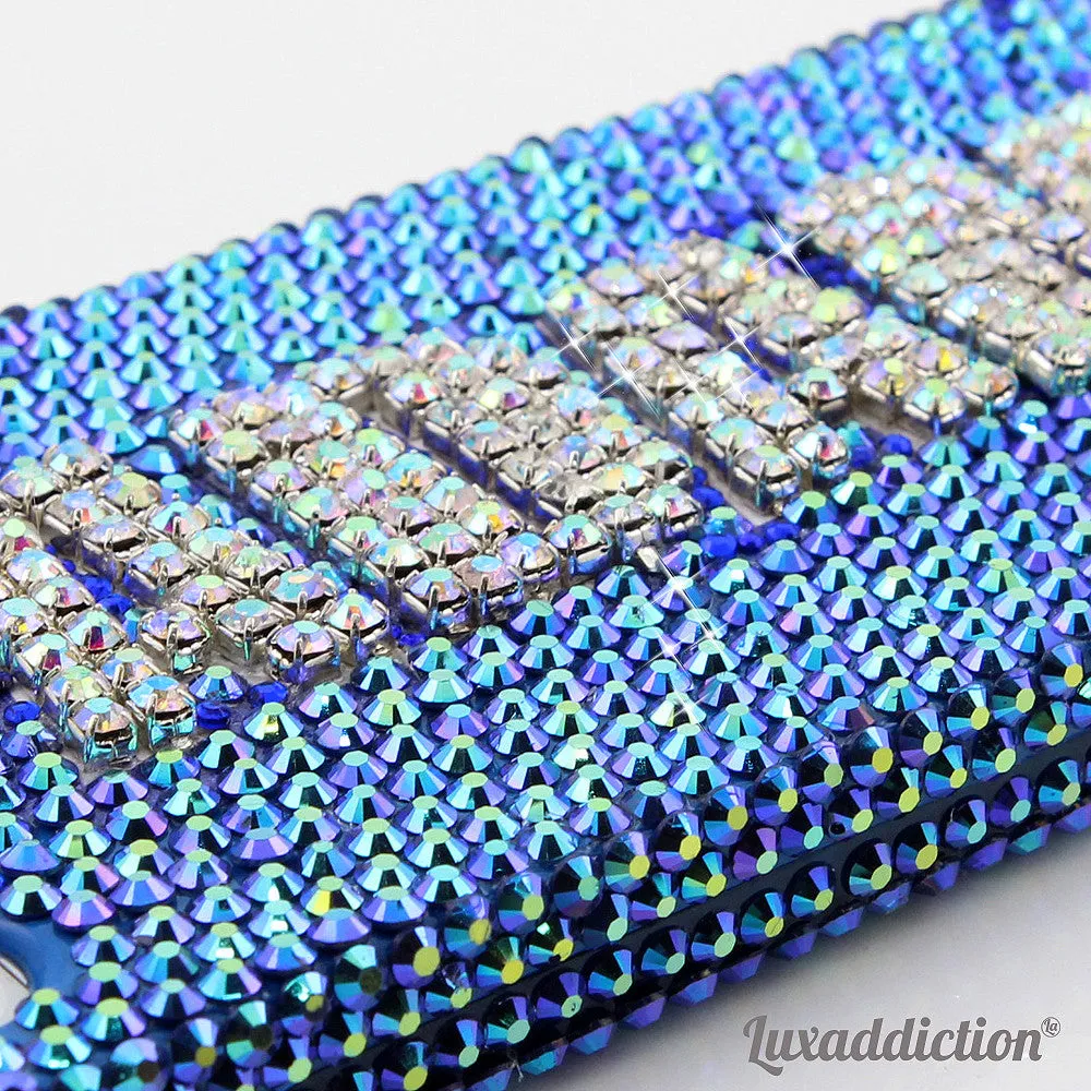 Blue with Clear Diamonds Personalized Name & Initials Design (style PN_1033)