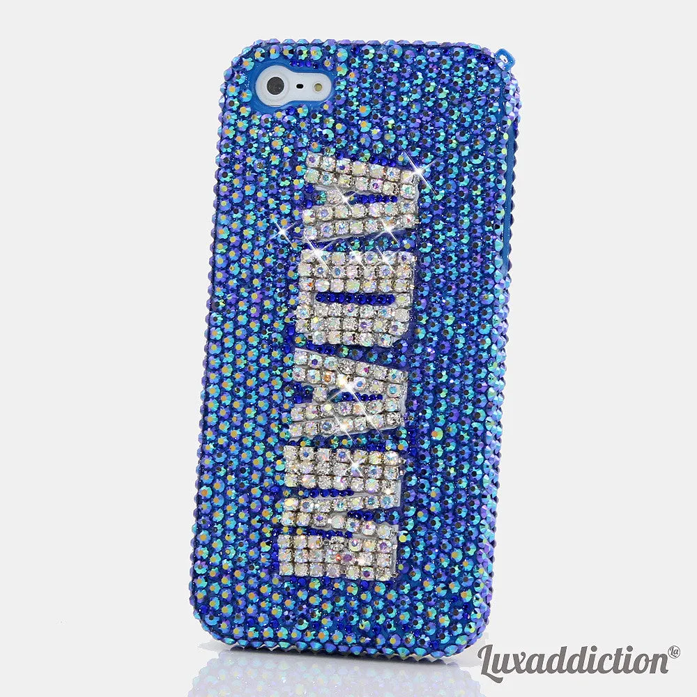 Blue with Clear Diamonds Personalized Name & Initials Design (style PN_1033)