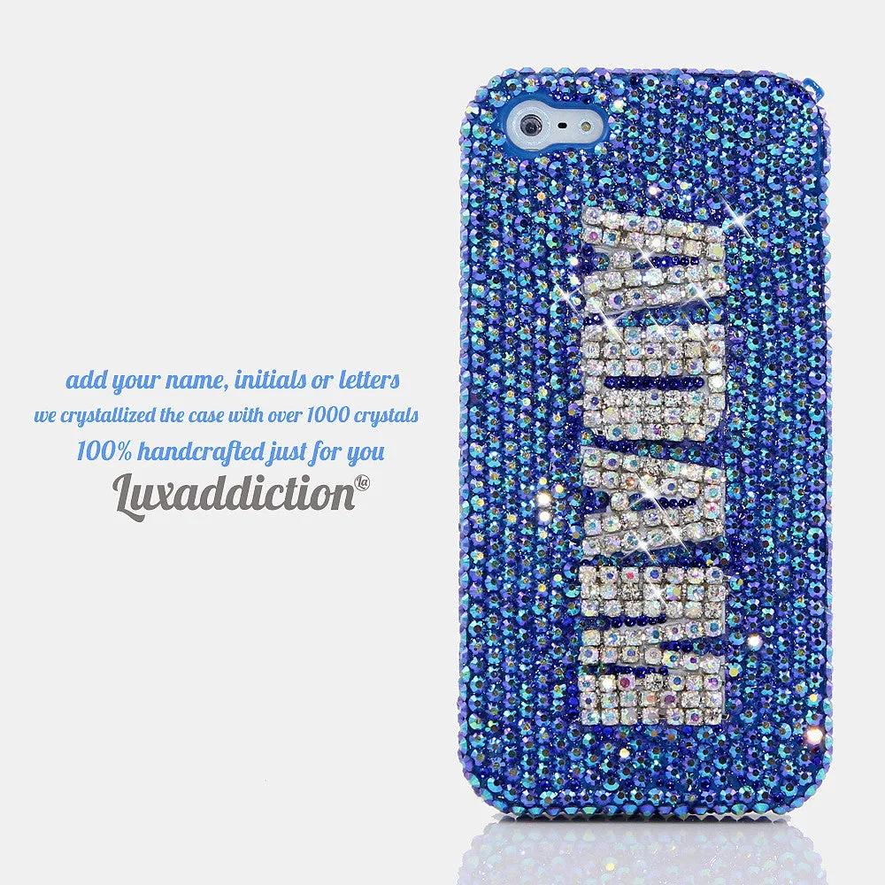 Blue with Clear Diamonds Personalized Name & Initials Design (style PN_1033)