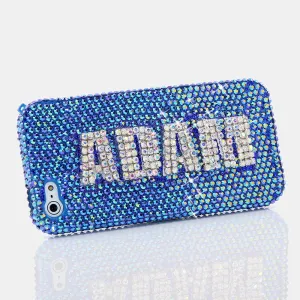 Blue with Clear Diamonds Personalized Name & Initials Design (style PN_1033)