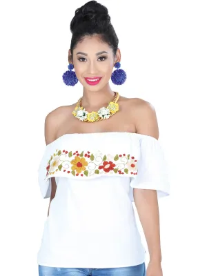 Blusa Artesanal de Olan Bordada de Flores para Mujer