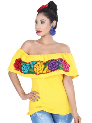 Blusa Artesanal de Olan Bordada de Flores para Mujer