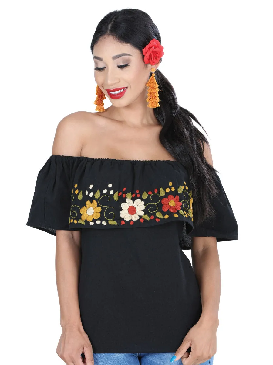 Blusa Artesanal de Olan Bordada de Flores para Mujer