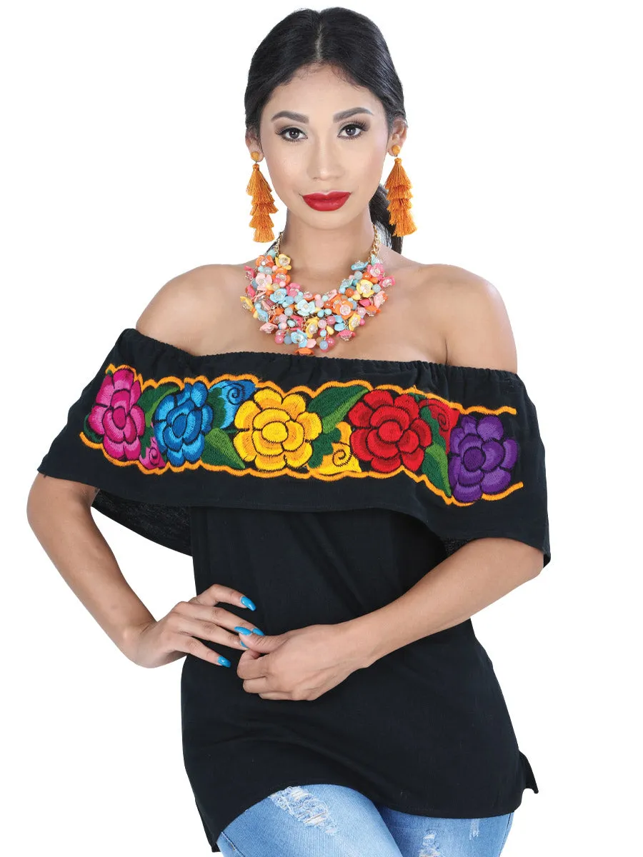 Blusa Artesanal de Olan Bordada de Flores para Mujer