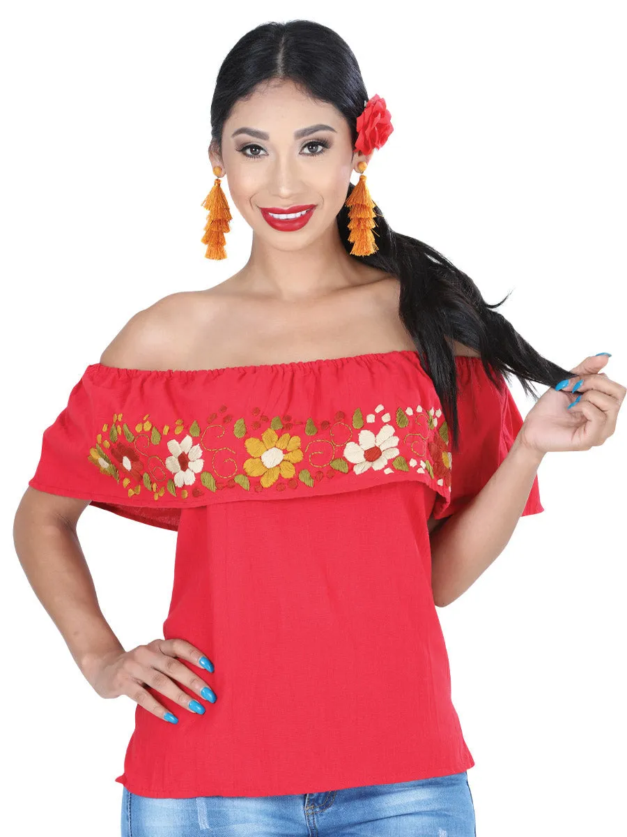 Blusa Artesanal de Olan Bordada de Flores para Mujer