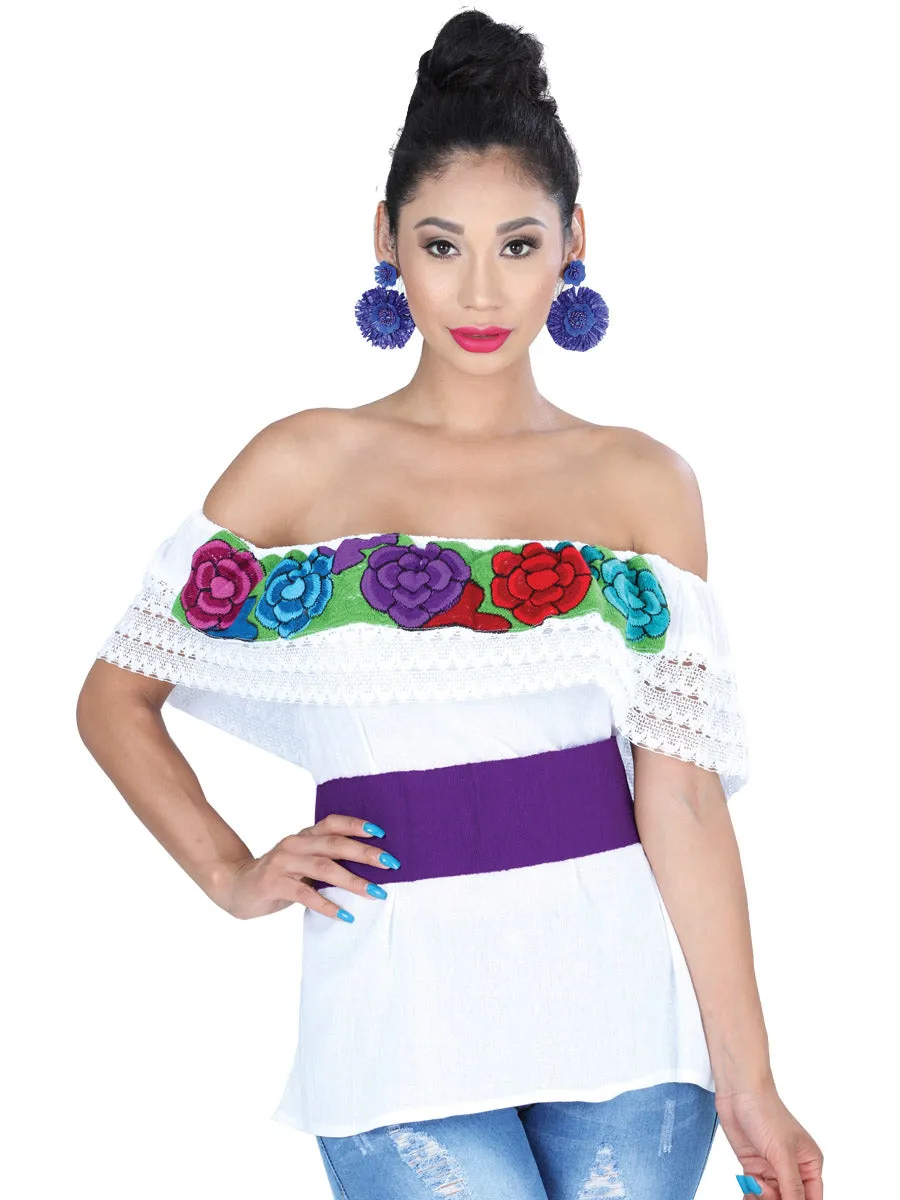 Blusa Artesanal de Olan Bordada de Flores para Mujer