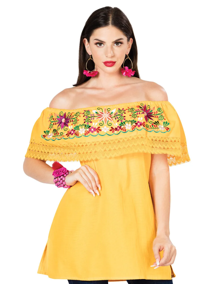 Blusa Artesanal de Olan Bordada de Flores para Mujer