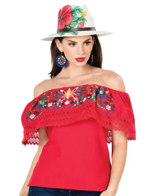 Blusa Artesanal de Olan Bordada de Flores para Mujer